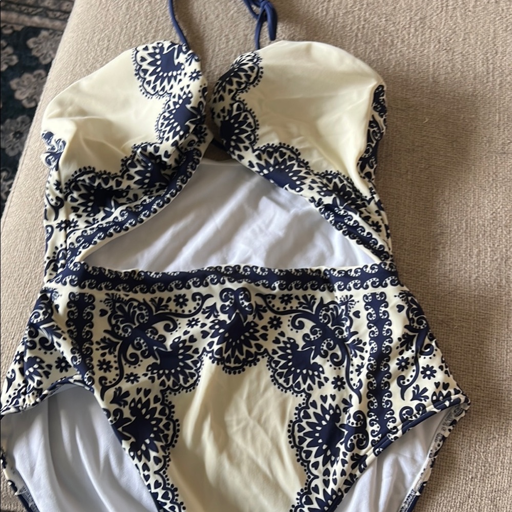 Boden Blue and Cream One Piece Swimsuit